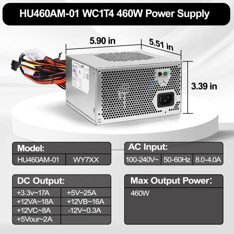 LXun Upgrad HU460AM-01 WC1T4 D460AM-03 460W Power Supply Compatible with Dell XPS 8930 8920 8910 8900 8700 8300 Alien-Ware Aurora R5 Replacs DPS-460DB-15 AC460AM-01 WY7XX L350AM-00 AC460AD-00 PSU - Image 5